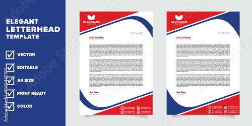 modern letterhead a4 template for professional stationery design with blue, red color