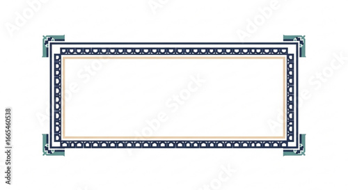 Rectangular frame with intricate border design and decorative corner elements.