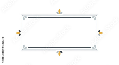 Elegant rectangular frame with ornate corner accents and decorative horizontal lines, suitable for various design purposes.
