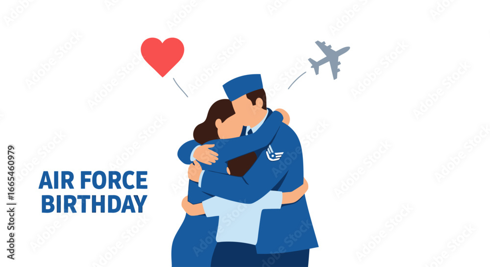 Fototapeta premium Air Force couple embraces, celebrating birthday, love, and deployment.