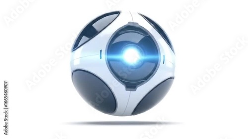 Cute Futuristic Spherical Robot with Glowing Eye Jumping with clean Background | 3D Minimalist Animation