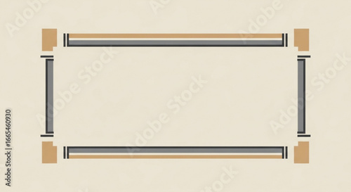 A simple rectangular frame with decorative corners and layered lines on a beige background.