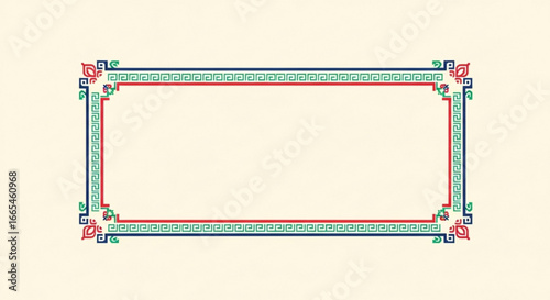 Rectangular frame with intricate floral and geometric patterns, vintage design.