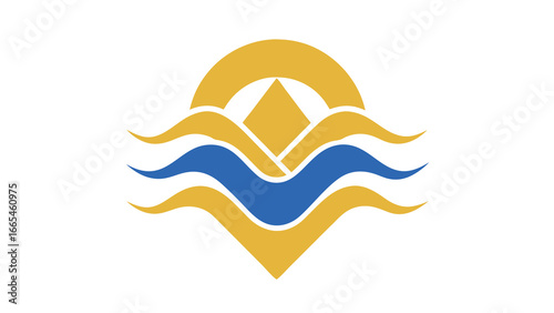 Abstract Symbol of Sun Waves and Water Drop on White Background blue element