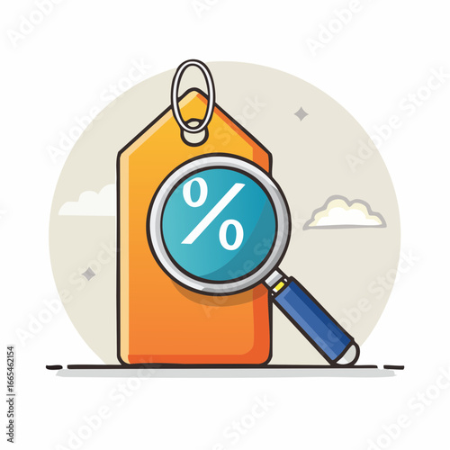 Orange Discount Tag With Magnifying Glass