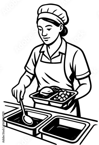 Food distributor serving meals in a cafeteria setting