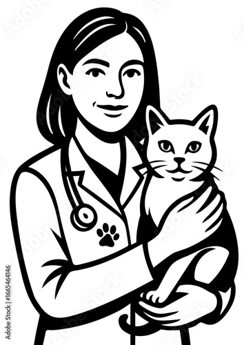 Vet holding a cat in a caring and professional manner