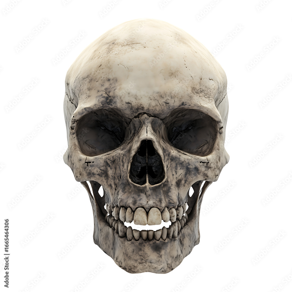 Fototapeta premium Detailed 3D Render of Human Skull, Anatomy, Halloween, Death, Mortality, Forensics, Medicine, Science, Horror, Gothic