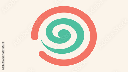 Coral and Teal Spiral Swirl on Light Beige Background abstract vortex