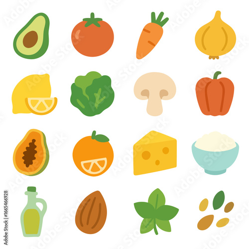 Assortment of Vegetarian Delights: A vibrant collection of fresh produce and ingredients, artfully arranged to inspire culinary creativity and celebrate the delicious diversity of vegetarian cuisine.