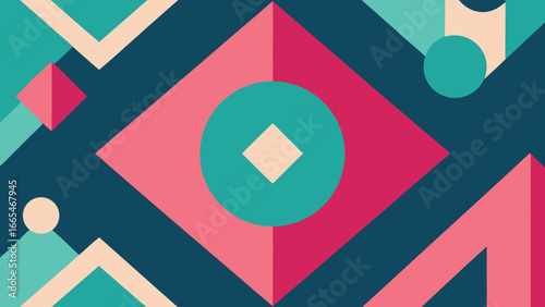 Diamond and Circle Geometric Pattern in Pink Teal and Navy Blue abstract