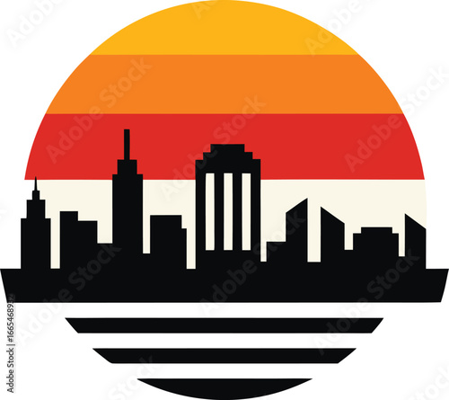 Wallpaper Mural a city skyline silhouette on retro stripe sun on w.eps Torontodigital.ca
