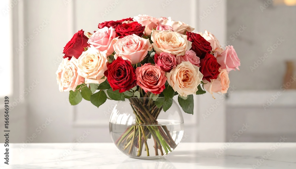 Obraz premium Beautiful mixed roses in a clear vase