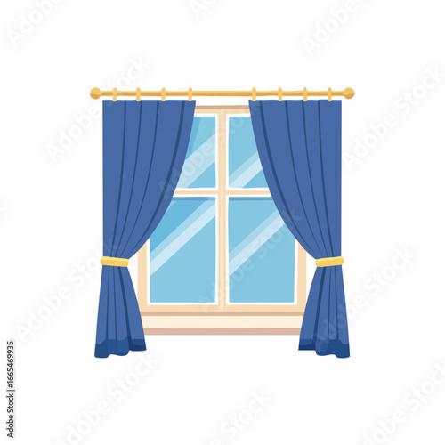 Blue Curtains On Light Beige Window Sill
