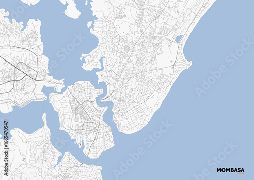 Detailed vector highway map zoom of Mombasa in Kenya