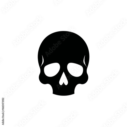 Minimalist black skull icon with hollow eyes and heart-shaped nose
