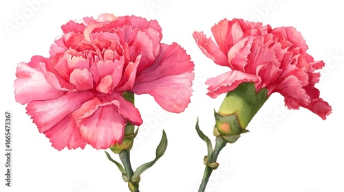 Elegant Pink Carnation Watercolor Clipart for Design Projects