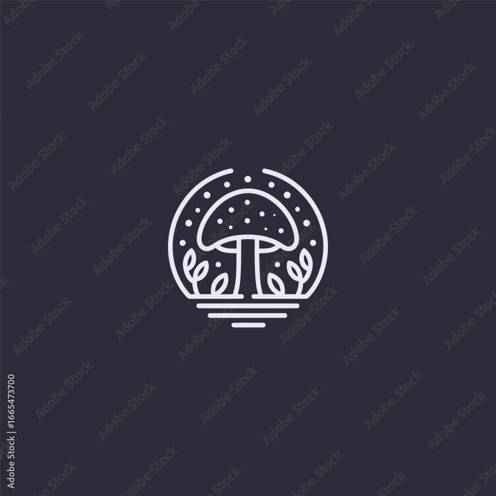Obraz premium Minimalist mushroom line logo. Perfect for organic food, natural products, and health.