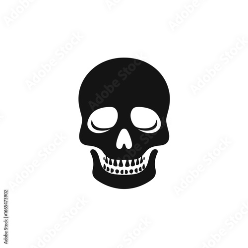 Minimal black skull icon in silhouette style
