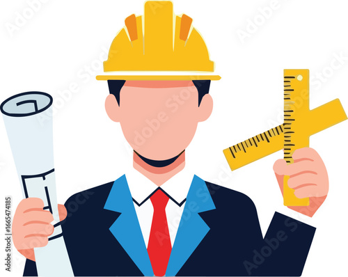 Expert civil engineer character illustration symbolizing planning, design, and construction industry concepts
