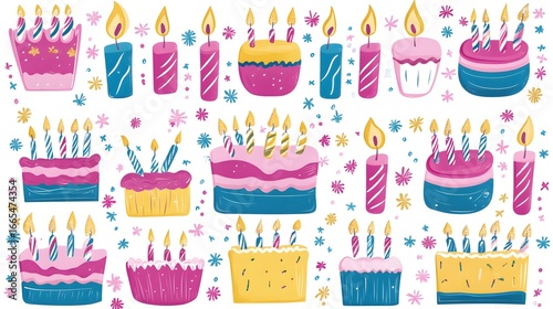 Cute Birthday Cakes and Candles Illustration