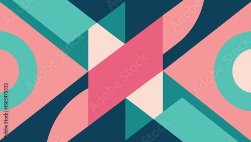 Geometric Abstract with Pink Teal and Blue Shapes and Circles pattern