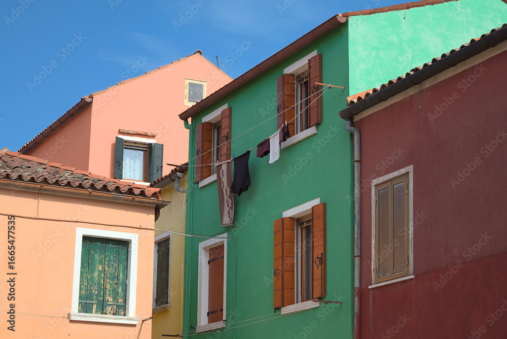 Colorful houses with laundry in Burano Colorful houses with laundry in Burano