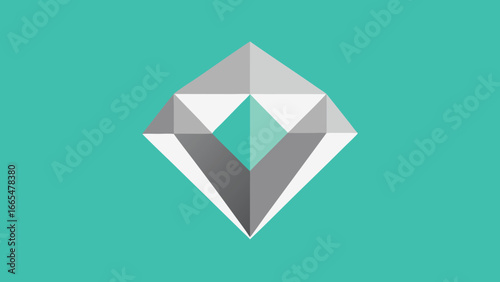 Geometric Diamond Shape with Teal and Gray Facets on Teal Background jewel crystal
