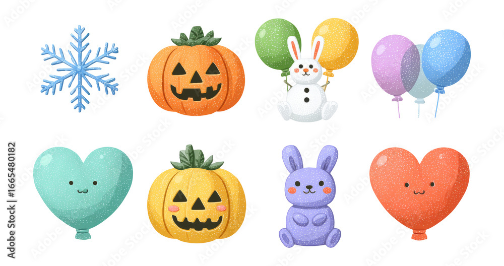 Fototapeta premium Colorful Halloween and Seasonal Clipart with Cute Characters and Elements