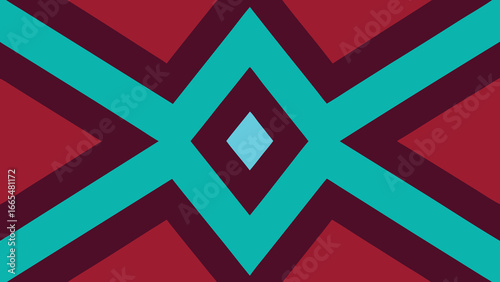 Geometric pattern with teal and burgundy diamond shapes and lines abstract background