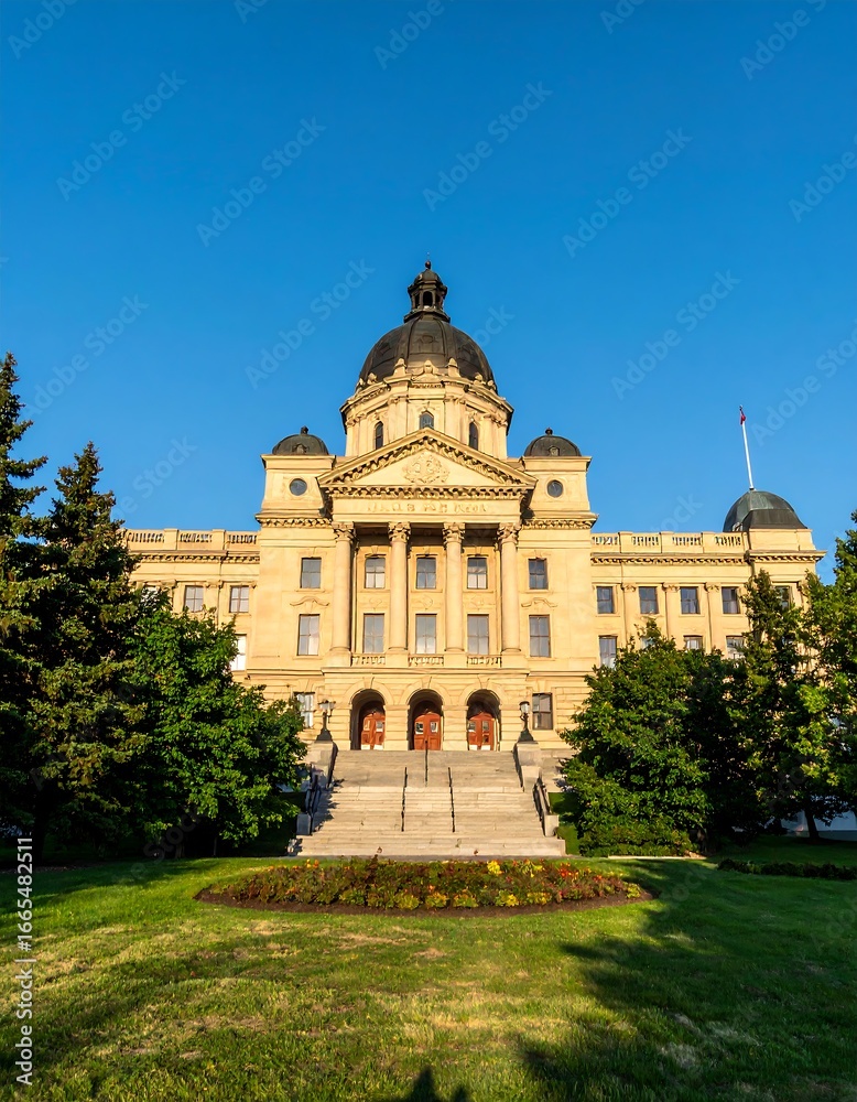 Obraz premium Government building with a dome, surrounded by greenery