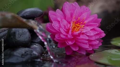 Relaxing Pink Lotus with Zen Stones and Flowing Water Sound for Spa and Meditation