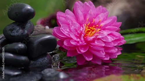 Relaxing Pink Lotus with Zen Stones and Flowing Water Sound for Spa and Meditation