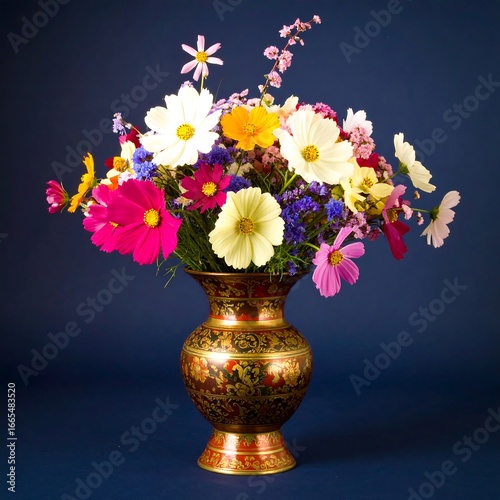 Wallpaper Mural Colorful bouquet in ornate vase against dark background Torontodigital.ca