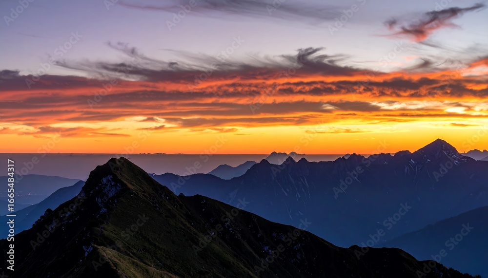 Fototapeta premium A breathtaking mountain range bathed in the warm hues of a vibrant sunrise.