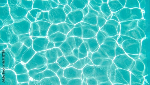 Bright Cyan Water Texture With Caustics Illustrating Summer Sunlight Reflections and Flowing Patterns
