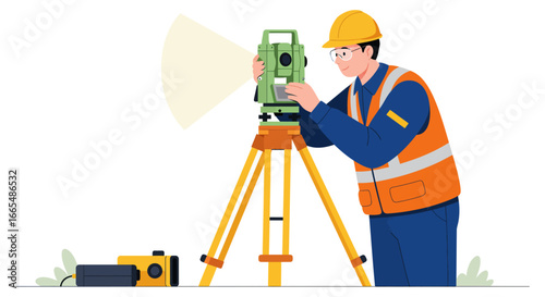 Surveyor using a theodolite for land surveying.