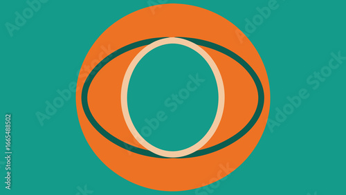 Minimalist abstract eye shape with concentric orange and cream rings on a teal background vector illustration