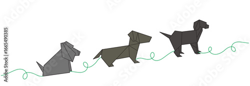 Three origami paper pets art image isolated on white
