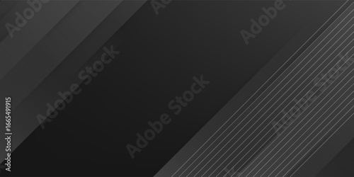 Grey abstract curved wavy lines on black background. Black background with line curve design. Blurred black silk fabric. Iridescent and shining like a star in the night sky, It has a taffeta-like body