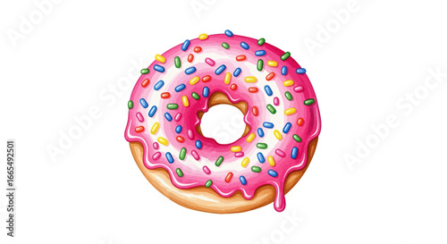 Delicious, colorful donut with sprinkles, a sweet treat for anyone's cravings, isolated on white