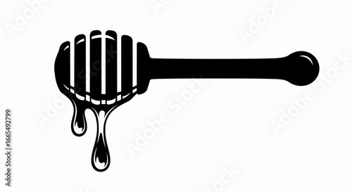 Honey dipper with dripping sweet nectar vector illustration icon
