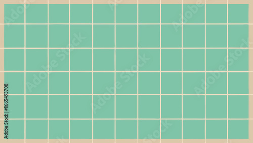 Repeating pattern of pale green squares with thin beige grout lines grid background