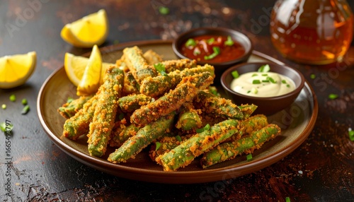 Peixinhos da Horta Green Bean Fritters with Lemon. Portuguese Fine Dining Food