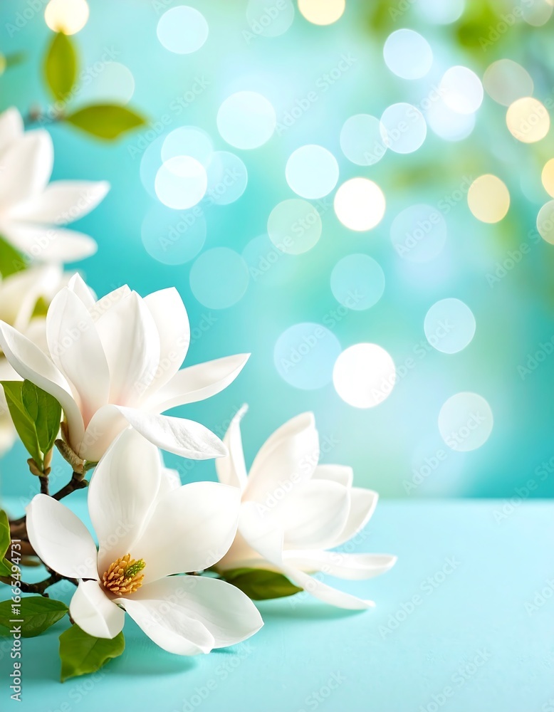 Obraz premium Delicate magnolia blossoms on teal background