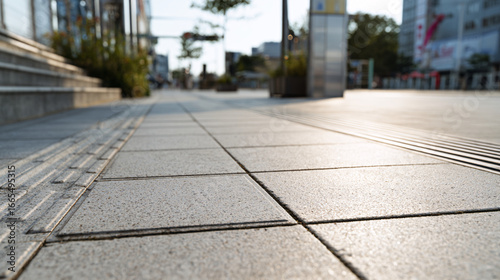 Wallpaper Mural Close-up of tactile paving tiles on clean concrete sidewalk in urban setting, accessibility-focused public infrastructure, neutral minimal Torontodigital.ca