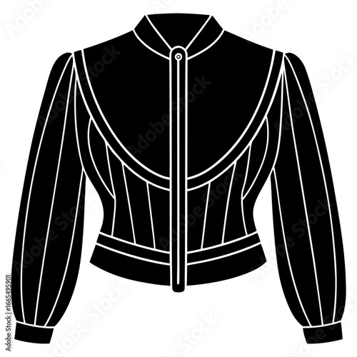 Women’s bolero jacket technical flat sketch, front and back view, vector fashion CAD drawing, isolated on white background