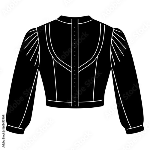 Women’s bolero jacket technical flat sketch, front and back view, vector fashion CAD drawing, isolated on white background