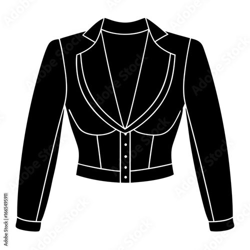 Women’s bolero jacket technical flat sketch, front and back view, vector fashion CAD drawing, isolated on white background