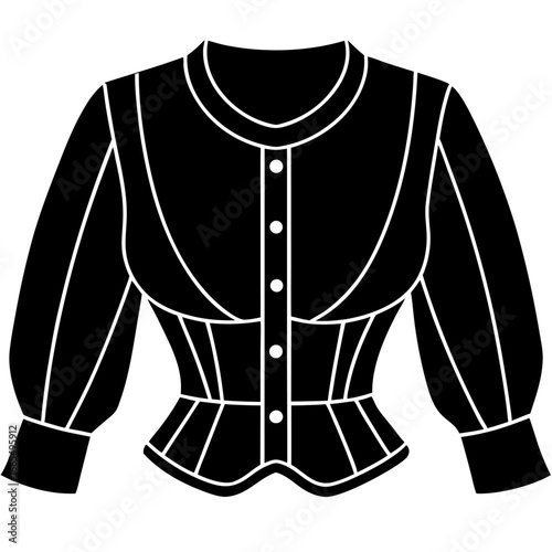 Women’s bolero jacket technical flat sketch, front and back view, vector fashion CAD drawing, isolated on white background